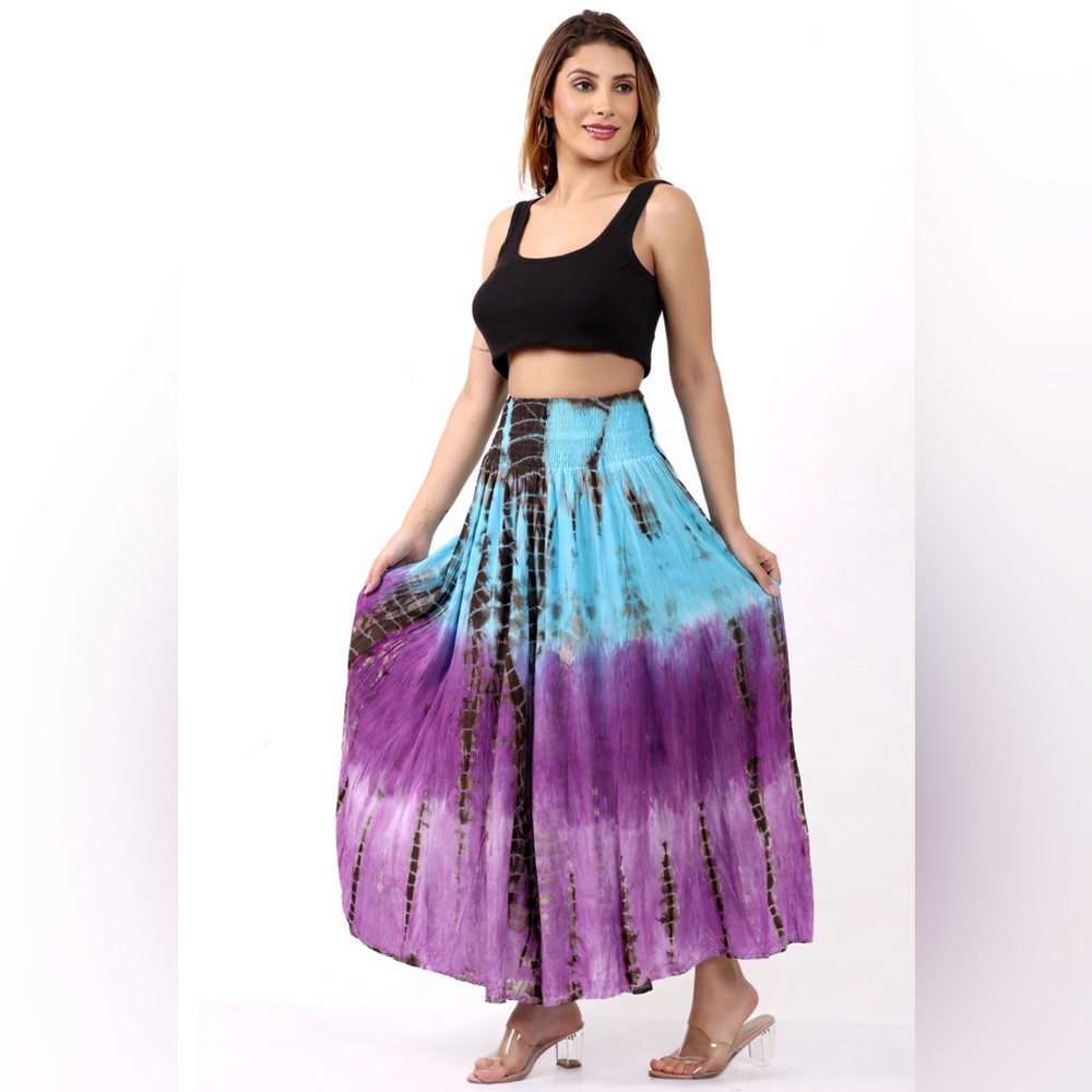 Wevez Rayon Tie Dye Long Skirt in Turquoise~Vibrant Purple~Brown~OS Regular~NWT - Picture 7 of 16